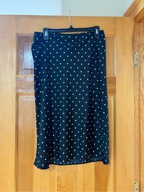 J. Crew Factory Black Midi Skirt with White Polka Dots
